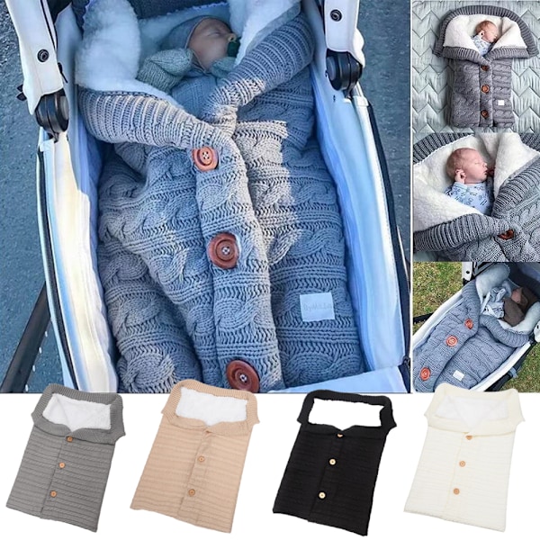 Nyfødt Baby Wrap Swaddle Tæppe Strikkesovesæk Modtagelsestæpper