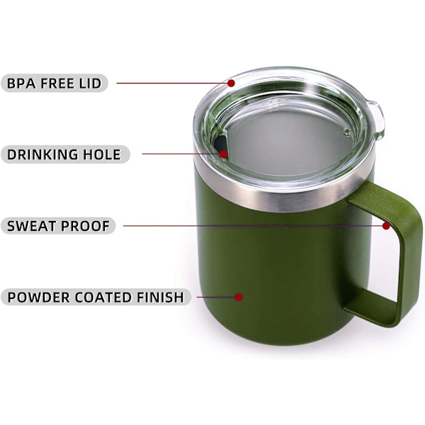Vakuumisolerad Termosmugg med Lock Rostfritt Stål Kaffe Mugg Kopp med Handtag