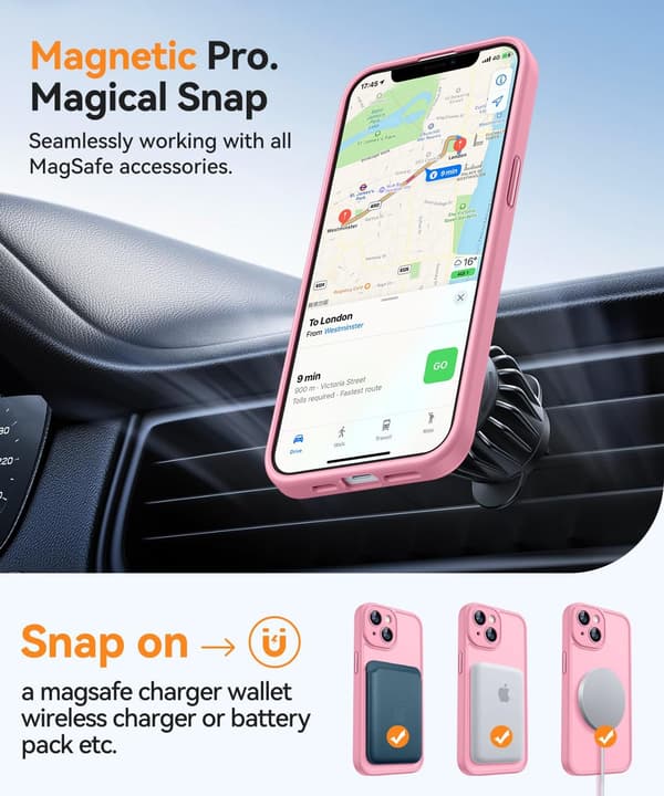 Magnetic Case for iPhone 16 Pro Max with Full Camera Protection [MagSafe Compatible] [Transparent Matte] Protective Phone Case, Hot Pink Pink iPhone 14