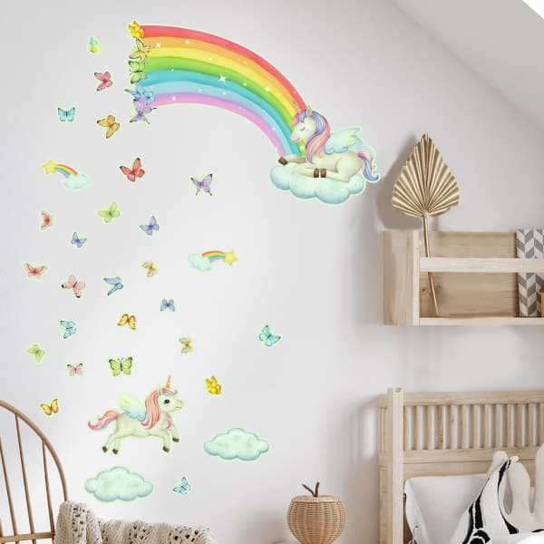 1st Rainbow Unicorn Wall Decals Wall Sticker Butterflies Clouds