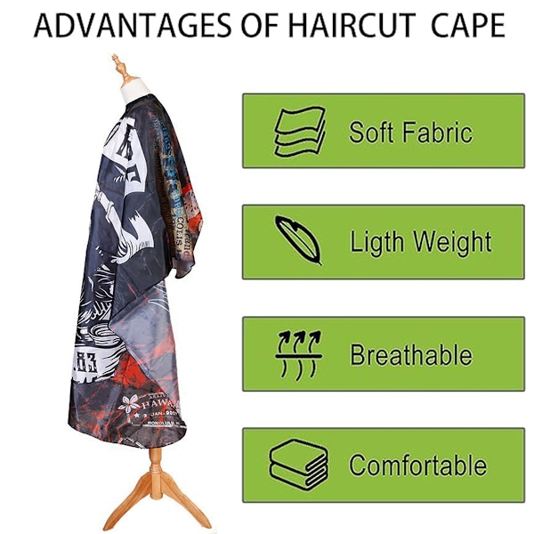 Barber Cape, Salong Kapp for Hårklipp Vanntett Pongee Kapp for Hårklipp Stor Barber Kapp for Hårklipp 63''x55''  (Skummel Skalle Rød)