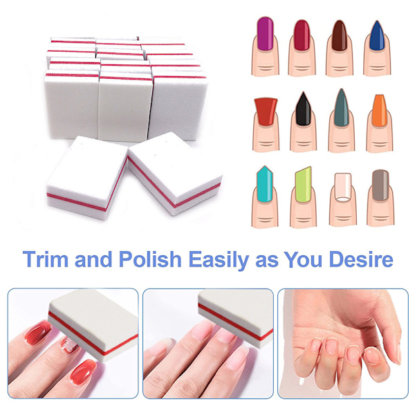 Nagelbuffert Sandpapperblock Poleringsfil 100/180 Korn Nagelfiler Konst Pedikyr Manikyr Fil 2-sidig
