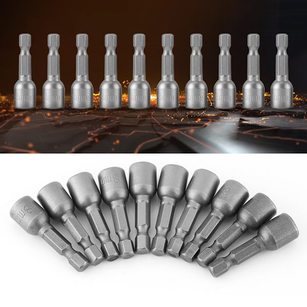 10-pack 1/4\" Skaft Metric Hex Socket Magnetisk Mutterdragare Set för Elborrar