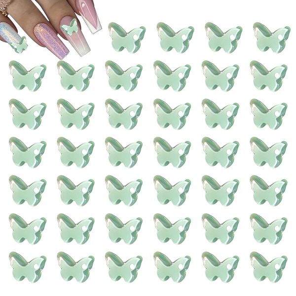 60 stk Aurora Mocha negler 3D skinnende sommerfuglpynt Flat bunn neglbor-pynt