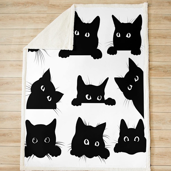 Svart print för barn Flickor Husdjur Katter Mönster flanellfleecefilt Söta katter Djurtema Gosfilt 150x200 cm för bäddsoffa