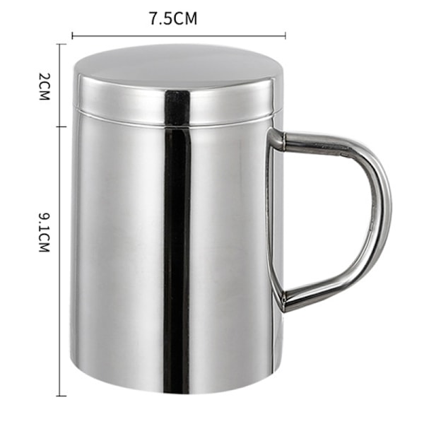 Kaffekopp i rostfritt stål med lock och handtag, 14 oz, 100 % BPA-fri, dubbeldäcks campingturs kaffekopp är fast och spricksäker, kaffe/te är