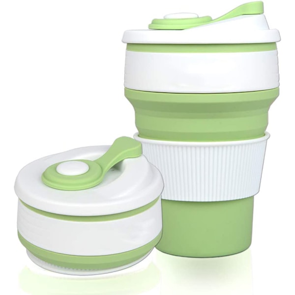 Hopfällbar Kaffekopp i Silikon med Lock, (350 ml Bärbar Återanvändbar Kaffekopp), Resefällbar Silikon Drickskaffekopp, Vikbar Kaffekopp