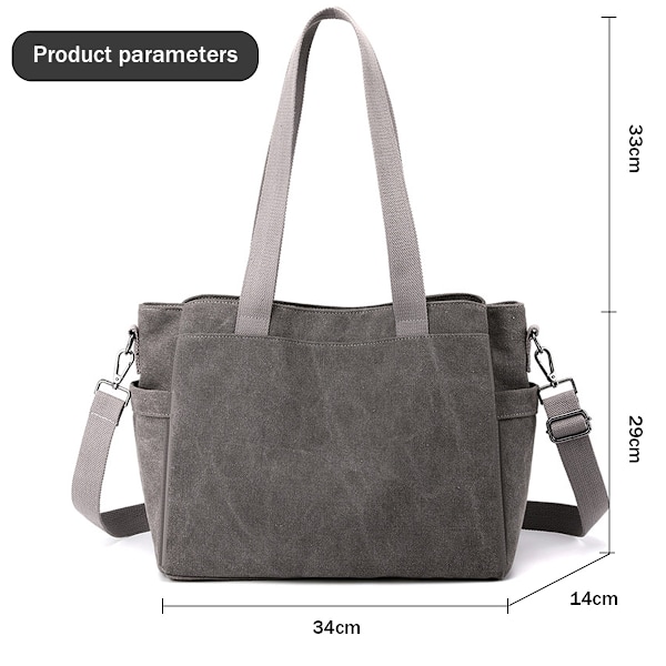 Damväska i Canvas, Vintage Arbetsväska med Flera Fack, Modeaxelväska, Casual Canvas Crossbody-Väska