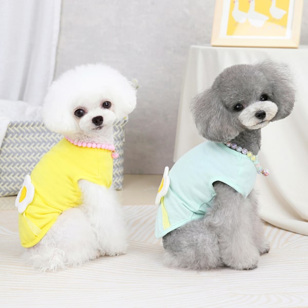 2 Sæt Søde Pocherede Æg Hund Kat T-Shirts, Bomuld Sommer Kæledyr Vest Tøj, Hvalpe Tee Shirts (Gul+Grøn)