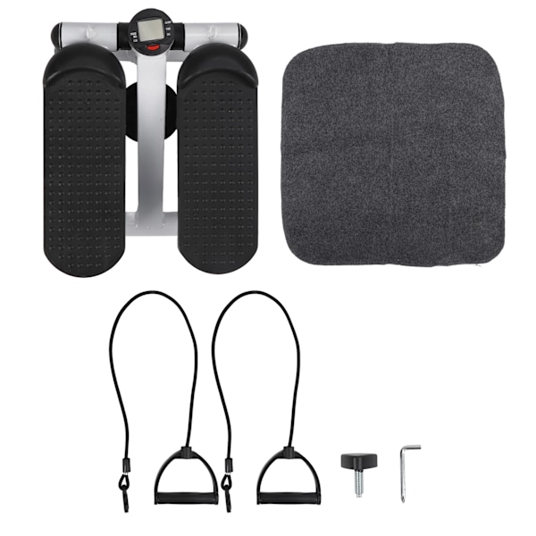 Mini Stepper Bärbar Elliptisk Trappstegsmaskin LCD-Skärm Steppstegs Fitnessmaskin med Motståndband Golvmatta för Hemträning
