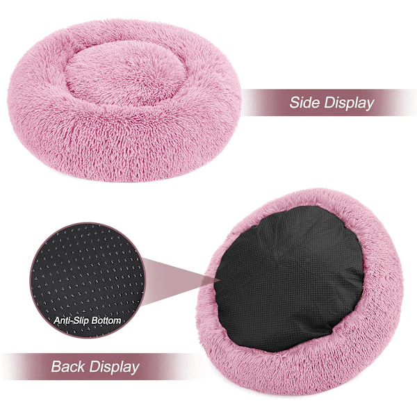 Hunde- og katteseng, komfortabel rund myk vaskbar pute, for små og mellomstore hunder (Rosa)