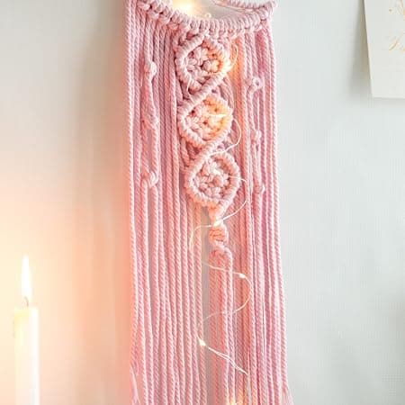 Rosa Måne Drømmefanger med Lys, Romdekorasjon, Boho Interiør, Vegg[TT]