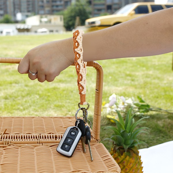 2 stk Boho Makramé Nøglering Armbånd Håndlavet Wristlet Nøglering Nøglering Holder Håndledsrem