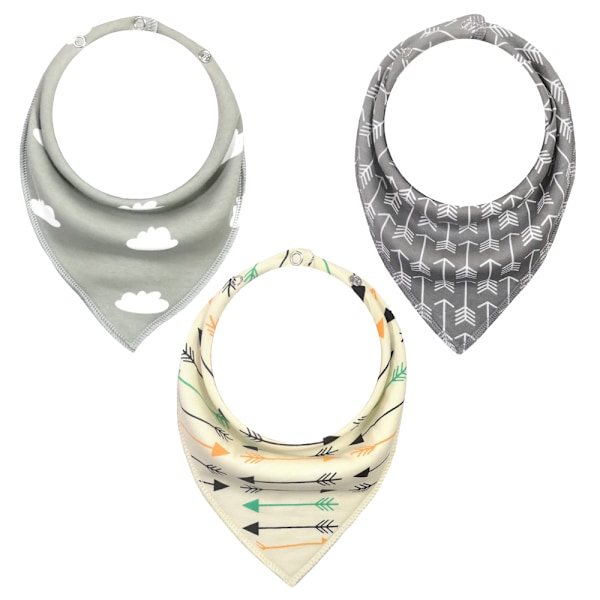 3-pak Baby Bandana-Smekke for Jenter og Gutter med Justerbare Knapper, Organisk Bomull Myk og Absorberende