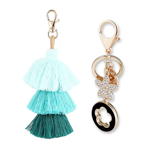2 stk. Kvinders Farverige Tassels og Legering Blomst Charm Nøglering Bil Nøglering Holder Taske Tegnebog Pung