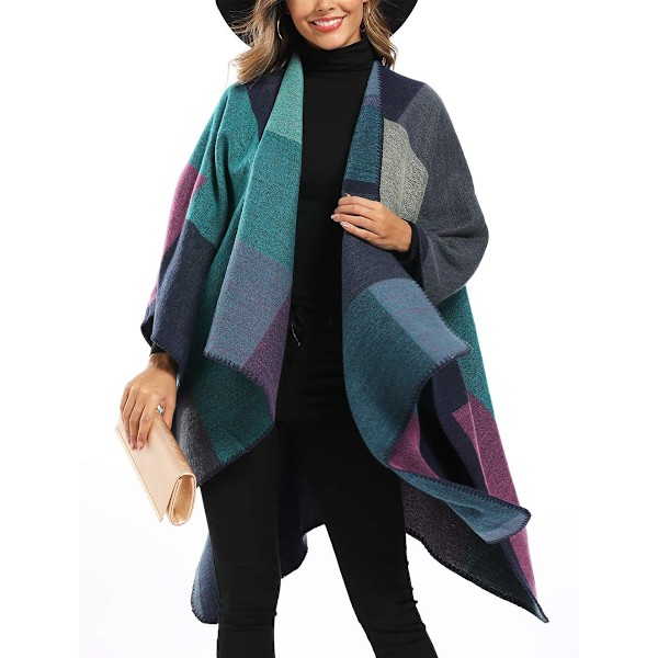 Naisten värilohkoinen huivihuopa Plus Size -karkea neuletakki Poncho Cape Avoin edestä Pitkä Talvipaita