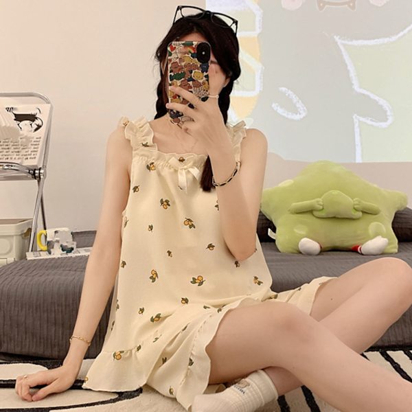 Camisole Pyjamas Tvådelad Set med Bröstkuddar Lös Mjuk Hudvänlig Sommarpyjamas Set för Flickor Orange L