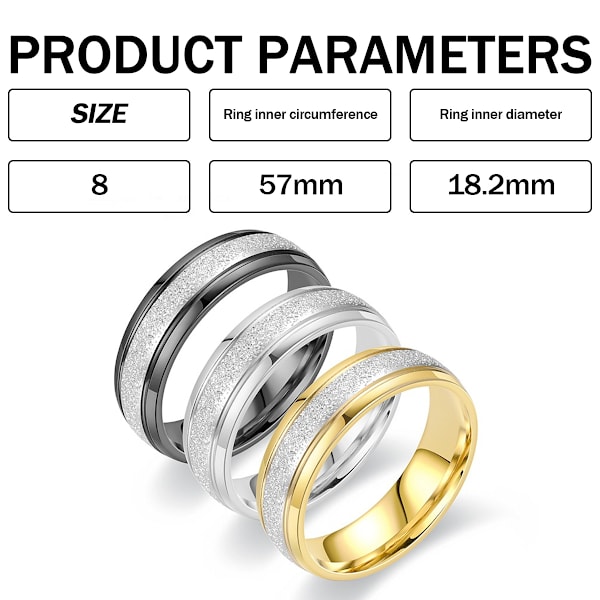 3 stk. 6 mm Titanring Rustfrit Stål Smykker Mattet Mænds Ring Bryllupsbånd Komfortpasform Størrelse 7-10