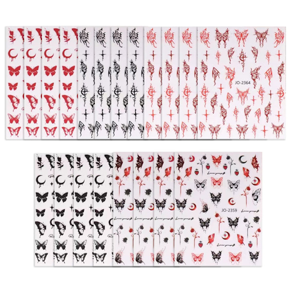 20 Ark Fjärilsnagelstickers Nageltillbehör för Nagelkonst Dekorationer Tillbehör, Flera Färger, 10.5*8cm