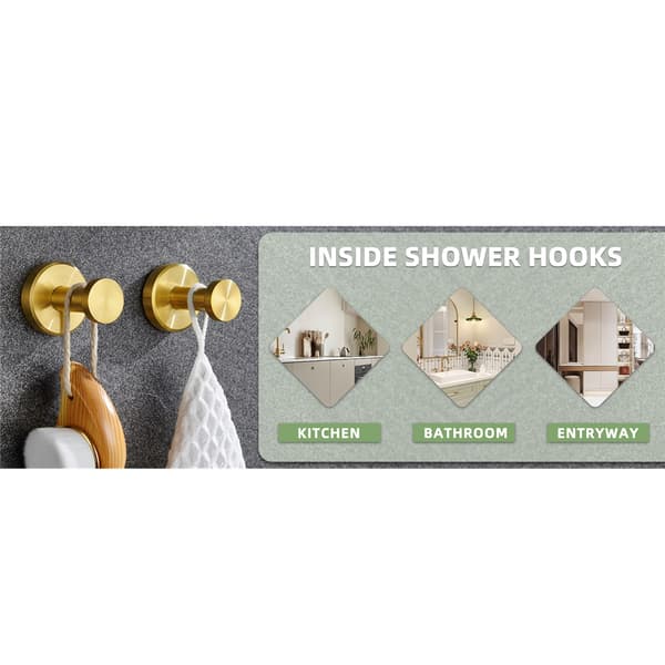 Golden Towel Hooks for Bathroom, 2-Pack, 304 Stainless Steel Clothes Hooks for Kitchen Garage, Wall Mounted