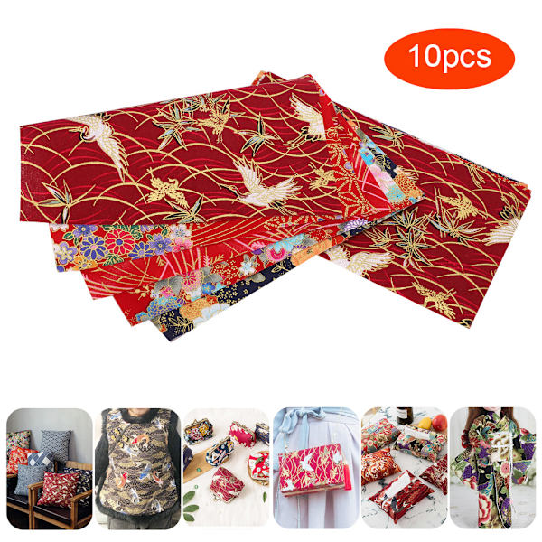 10 st Japansk Stil Bomullstyg Bronsskimrande Tryckt Quilttillbehör för DIY-Nålverk Väskor Plånböcker 25x20cm