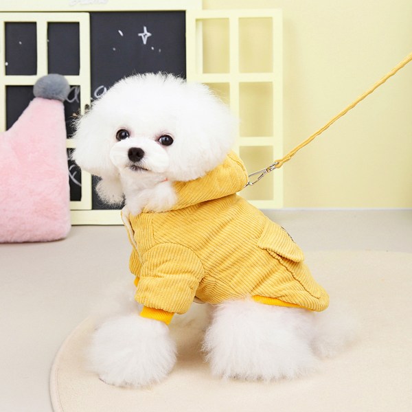 Hundtröjor för små hundar, fleece katthoodie kläder, vår vinter söt varm valps tröja, husdjur hundtröja (gul)
