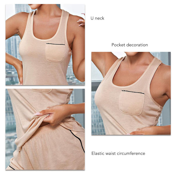 Sleeveless Pyjamas Set I-formad Rygg U-ringad Framficka Elastisk Midja Sleeveless Sleepwear Kit Ljus Orange M