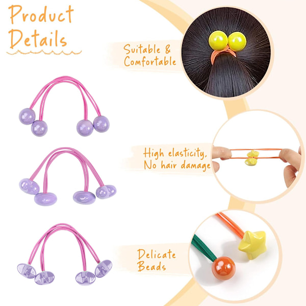 6 st hästsvansboll hårelastisk serie, ljus färg dubbel pärlhåstsvansboll hög elastisk baby gummiband