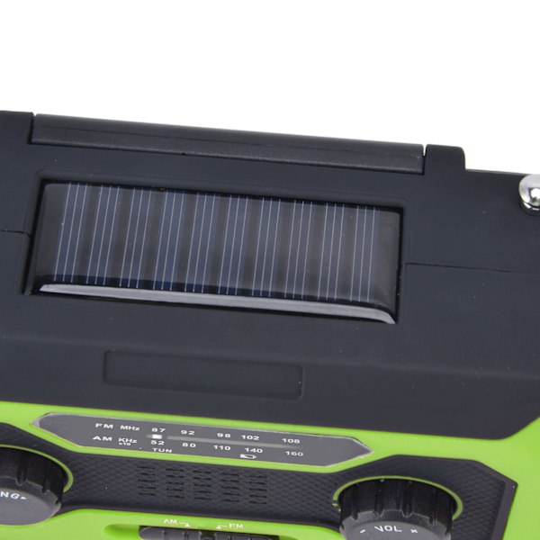 Handvevad Nödradio AM/FM Växling Batteriindikator Ficklampa Solcellsladdare för Utomhuscamping Grön EU-version