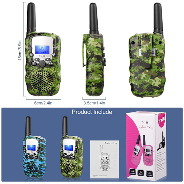 Walkie Talkies för Barn 3 KM Lång Räckvidd Barn Walky Talky Handhållen Radio Barnleksak, Lång Distans 22 Kanaler med Ficklampa Utomhus Camping