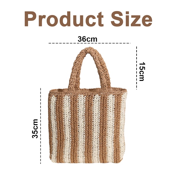 Strandvesker for kvinner, sommervevd reiseveske, håndveske for kvinner, halmstripete totebag