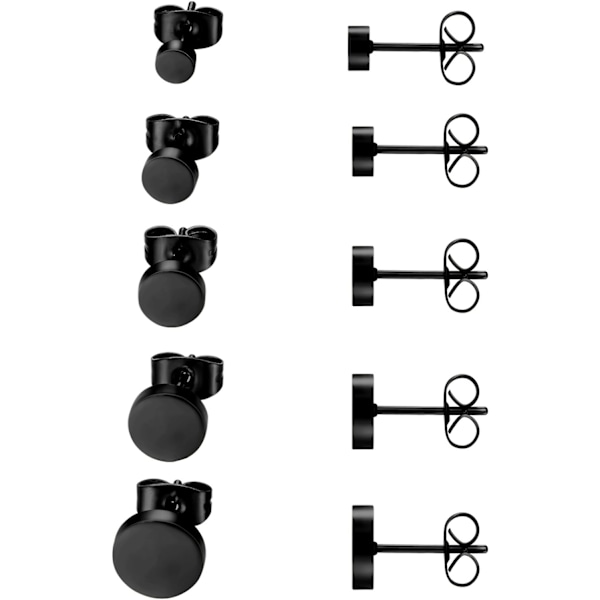 Smykker 5 Par Stud Sæt, Rustfrit Stål Flade Runde Polerede Øreringe Øresmykker til Kvinder & Mænd, Sølv / Guld / Sort