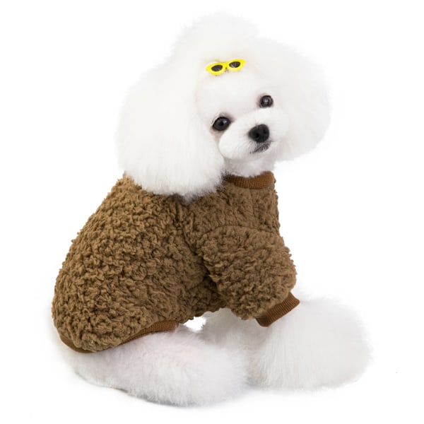 2 stk. Hundetrøje, Hundekåbe til Lille Mellemstor Hund eller Kat, Vintervarm Blød Bomuldspelsjakke til Hvalp (Brun+Pink)