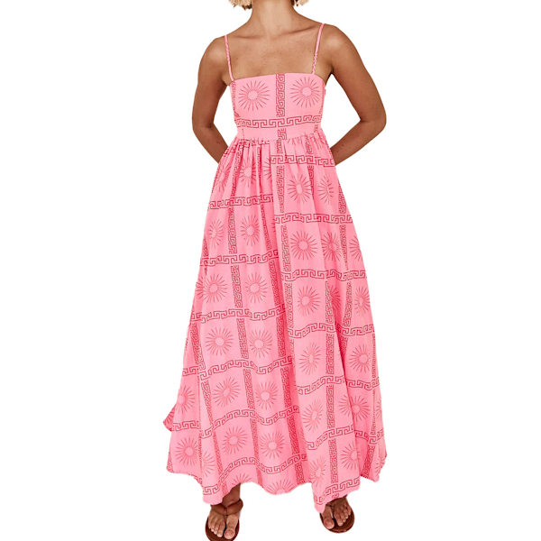 Kvinner Maxi Cami Kjole Spaghettistropp Blomster Lang Kjole Flytende Sommer Ferie Strandkjole