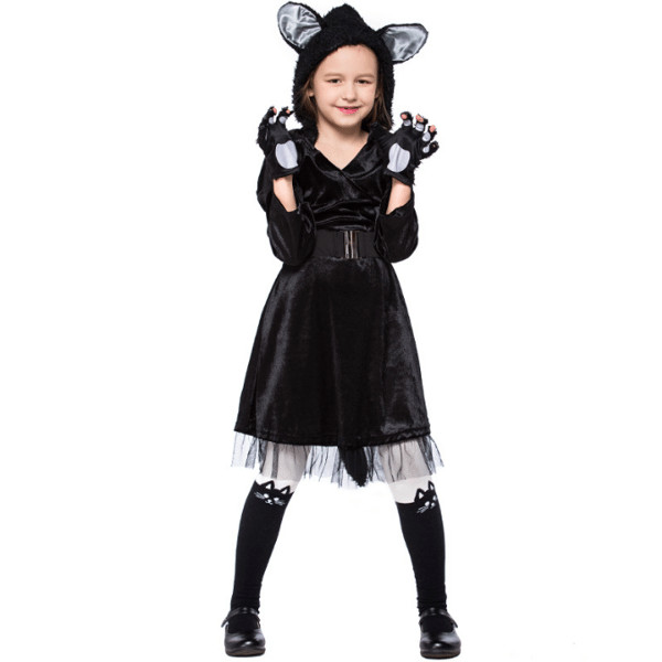 Svart katte-hettegenser for jenter Halloween-kostymer L