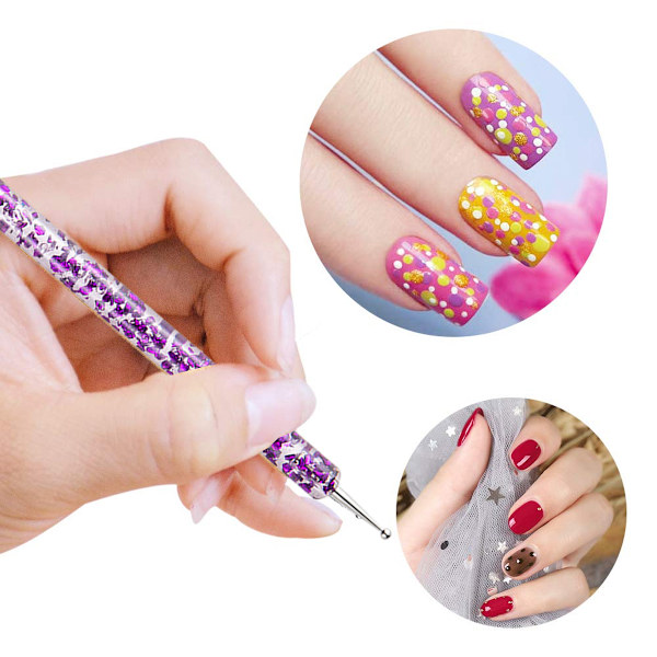 5-pack nagelprickpenna-set, nagellacksmålning, manikyr, prickar, nagelkonst, dubbeländad nagelkonstspets, borr