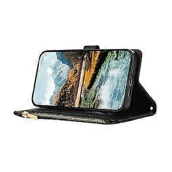Compatible Case for Honor 400 Pro 5G (Global) with Multiple Card Slots, Zipper, Diamond Pattern Leather Phone Cover with Wrist Strap (Black)