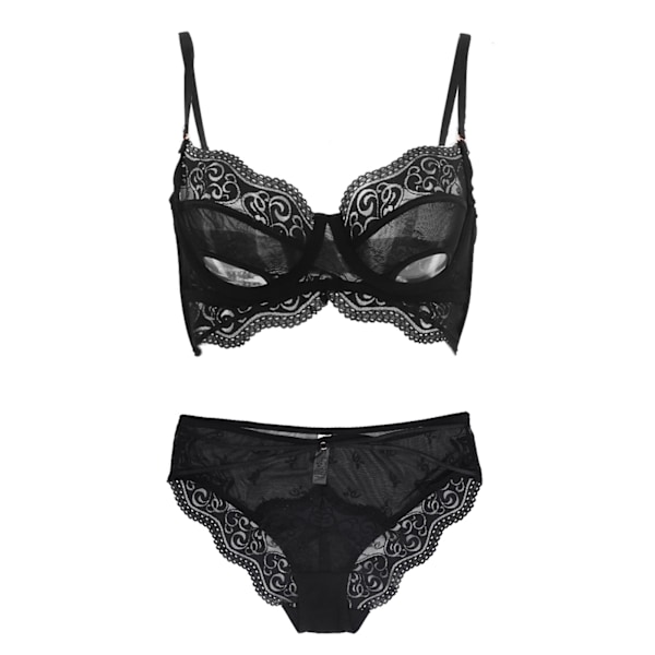 Dam Spetsunderkläder Set Lady Fashionable Mjuk Andningsbar BH Trosset för Hem Sovrum Underkläder Fest Svart 80C