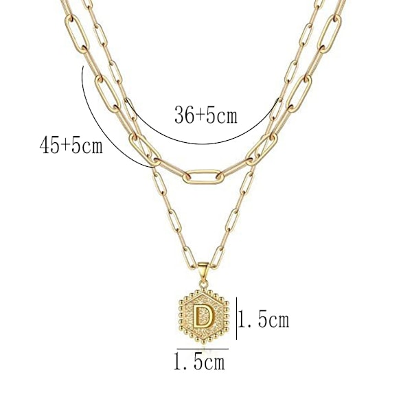 Dobbeltlags kragekjede for kvinner med bokstavanheng, gull geometrisk choker