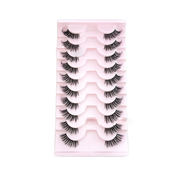 Falska ögonfransar Naturliga Halva Fransar Korta Vågiga Fransar med Transparent Band Paket Katteye 3D Faux Mink Fransar Falska Ögonfransar