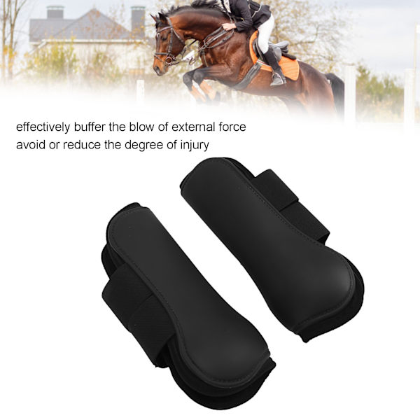 2 st. Häst Senor Boots Set Mjukt Halkskyddande Dämpande PU-Skal Senor Skydd Boots för Hästar Svart Fram Ben L
