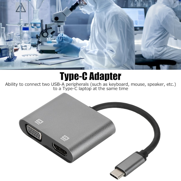2-i-1 Type-C till HD Multimedia Interface VGA-adapter 4K och 60Hz USB-dockningsstation
