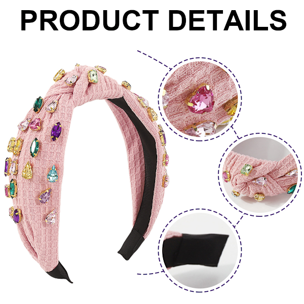 Huvudband för kvinnor, damhuvudband, huvudband för kvinnor, knutna breda pannband, juvelprydda topphårband, fashionabla eleganta damer