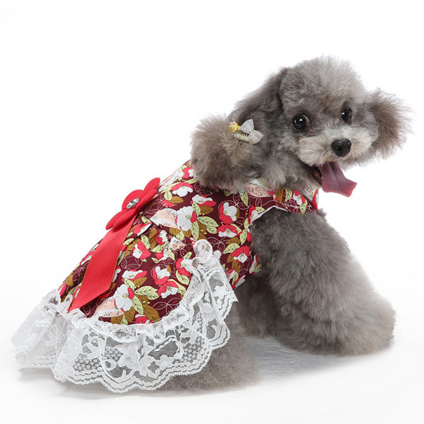 Hundklänningar för julbröllop födelsedagsfest, hundklänning valpdräkt med rosett, söta husdjurskläder kattkläder