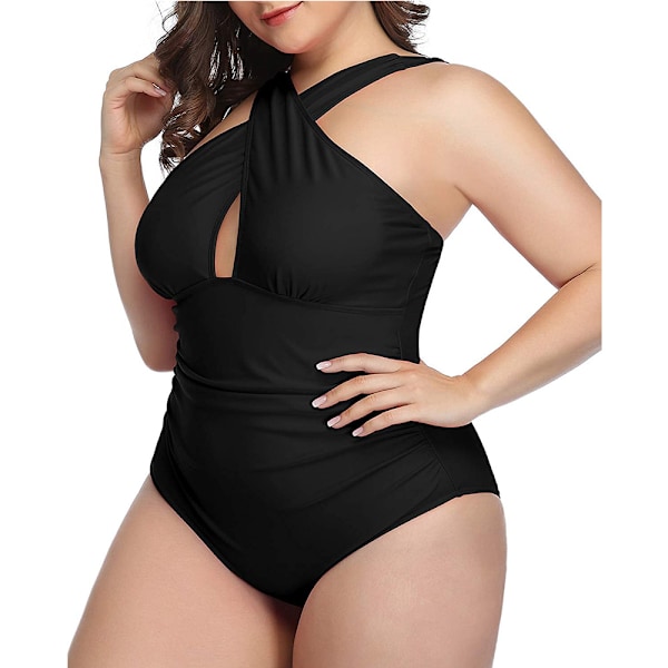 Dam One Piece Baddräkter Plus Size Front Cross Tummy Control Nyckelhåls Baddräkter Badkläder