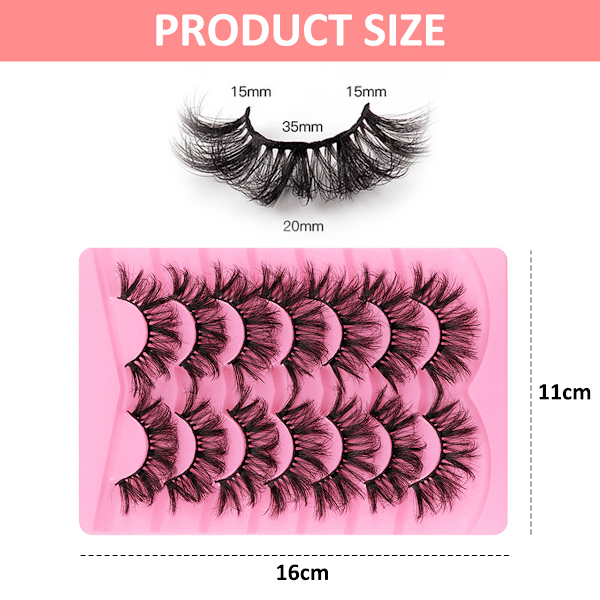 En boks med 7 par falske øyevipper i imitert sabelpels, 8D, krøllete, tykke, for scenemakeup