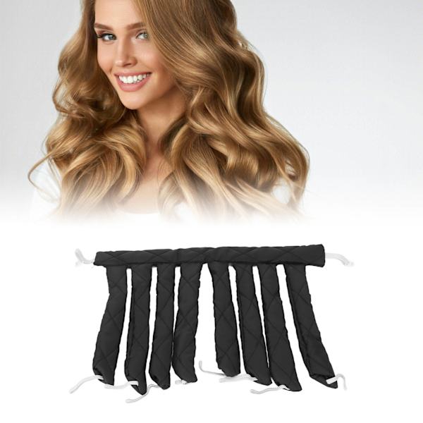 Värmefri Curling Rod för Sömn, Hårcurl Styling Roller Band för Kvinnor och Flickor, Extra Långt Hår, Svart