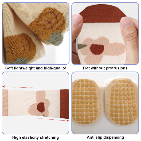 6 Par Baby Grip Ankelstrumpor - Bebis Halksäkra Strumpor Vinter Barn Tjocka Varma Crew Strumpor med Grepp Baby Pojkar Flickor Strumpor Toddler Tjocka Varma Sömlösa