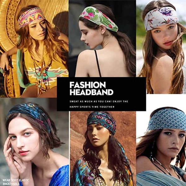 Hårband Breda Hårband Stretch Turban Hårband Vridet Huvudomslag Blommiga Tryckta Bomulls Svettbands Knuten Mode Hårband