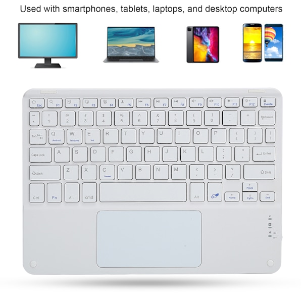 Trådlöst Bluetooth-tangentbord Touch Multifunktionellt Extern Datortillbehör Kvadratisk Hätta 10 tum (Vit)